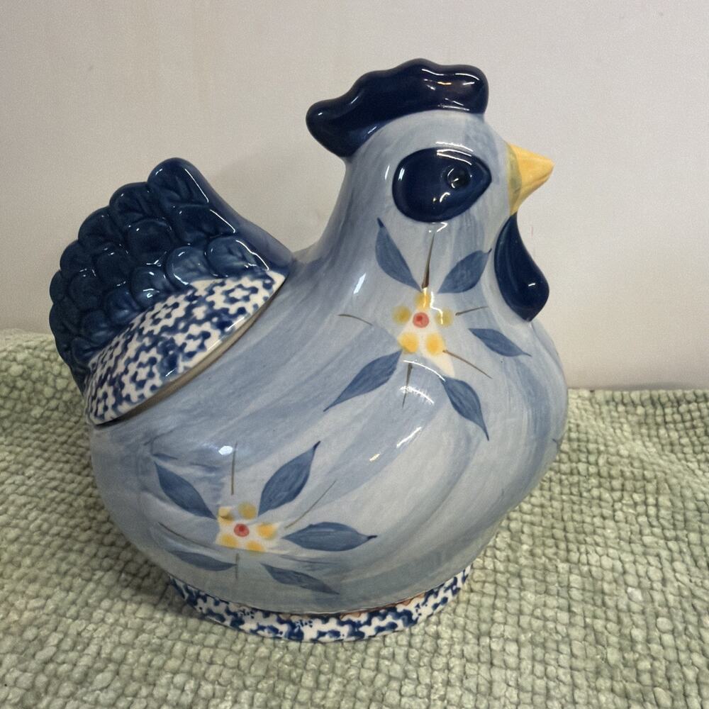 Temptations Old World Blue Hen Chicken Dish Canister with Lid